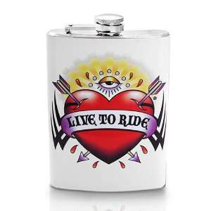 Screw on Top Stainless Steel Wine Hip 8oz Flask   Heart(Live to Ride 