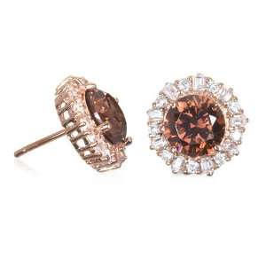  Rose Gold Plate Brown CZ Donut Earring CHELINE Jewelry