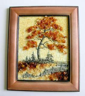 Handmade Baltic Amber Mosaic Picture Wooden Frame 16x19  