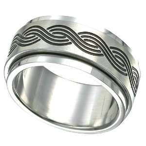    316L Steel Spinner Ring with Interlaced Design, Size 5 Jewelry