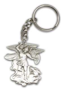 Antique Silver St Michael the Archangel Keychain Pendan  