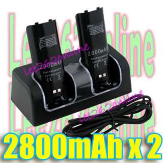 Black 2 Battery Pack Dual Dock Charger Station For Wii Remote  
