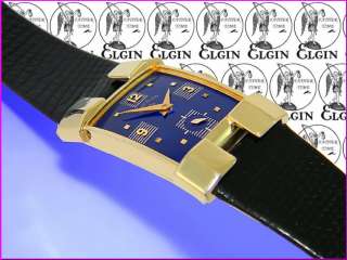1951 Futuristic Vintage ELGIN 21 Jewel 14K GF gold mens DeCO USA BlUE 