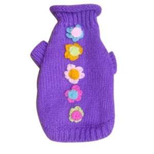  Dog School Sweater Turtle Neck with Flowers Purple S 