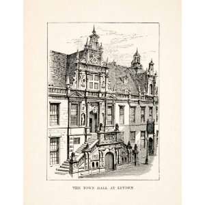  1894 Print Town Hall Leyden Building Holland Leiden Dutch 