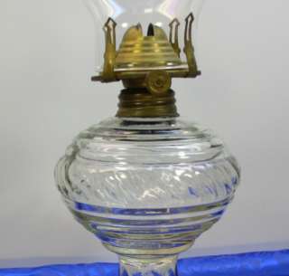 Vintage Glass Oil/Kerosene Lamp Swirl Band Small Pedestal Portugal 