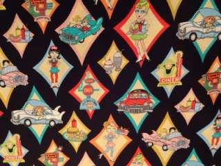 New Barbaras Diner Fabric BTY Food Retro Kitchen Waitress Cars  