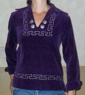 ETHNIC, NATIVE PURPLE VELVETEEN TOP W CONCHO BUTTONS  