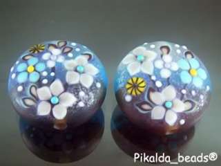 PIKALDAhandmade lampwork 2 beads flowerEARRINGSRA  