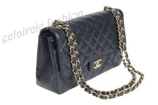 CHANEL CC Large Classic Flap Black Caviar Gold Chain Flap Bag Handbag 