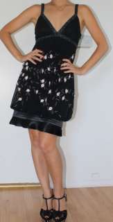NWT Sue Wong Black Beaded Flower Applique Cocktail Dress 0 2 XS S 