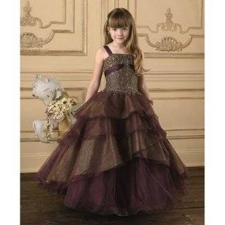  Houe of Wu Girls Chocolate Gold Tulle Pageant Flower Girl Dress 