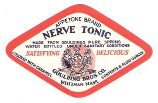 Appetone Nerve Tonic Label Goulding Bros.Co.Whitman,Ma.  