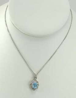 10K White Gold Necklace Pendant Sky Blue Topaz Diamond  