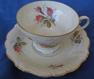   Rosenthal Pompadour Footed Cups and Saucers Selb Germany Moss Rose