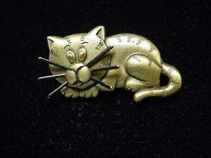 JJ Bronze Pewter Full Whiskered Cat Pin  