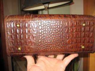 BRAHMIN Croco Croc Truffle Brown Leather Zip Top Satchel Handbag Purse 