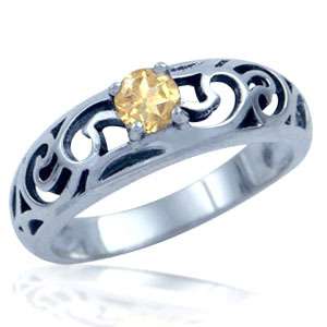 Natural Citrine 925 Sterling Silver Solitaire Filigree Ring  