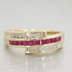 Vintage Estate 14K Yellow Gold Ruby Diamond Ring Band  