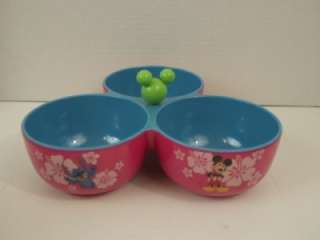  Triple Snack Bowl Condiment Set Mickey Mouse Blue Pink Green MM head 