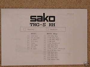 Sako TRG S RH M995 Mag Rifle User & Illstrd Part Manual  