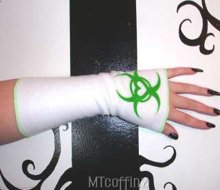 DIY Cyber Goth Neon Green Biohazard Heart Arm Warmers  