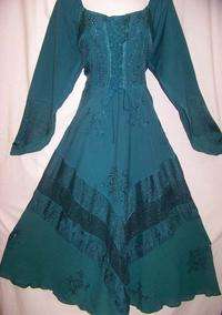 Teal Medieval Gypsy Renaissance Lace Up Dress Sz2X  