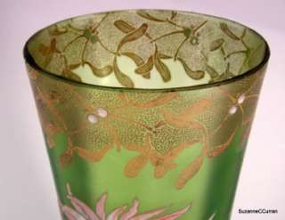Legras Mont Joye Iridescent Art Glass Enamel Mums Vase  