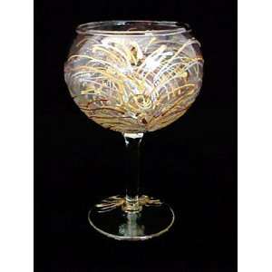  Fireworks Design   Hand Painted   Glass Goblet   12.5 oz 