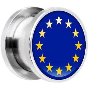    13mm Stainless Steel European Union Flag Saddle Plug Jewelry