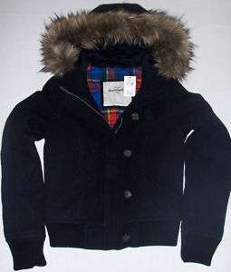 Abercrombie GIRLS NWT Navy Wool Fur Coat Jacket $160  