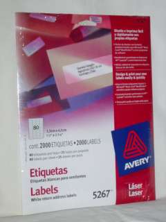 AVERY White Address Laser Labels #5267 Package 2000 NOS  