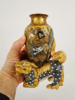 Antique 19th C. Japanese meiji Period Satsuma Hundred Men & Dog Vase 