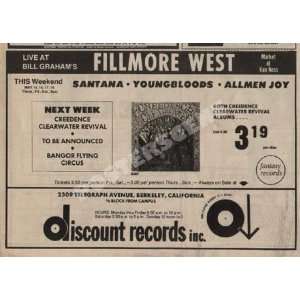  Santana Creedence CCR Fillmore LP Promo Ad 1968
