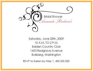 12 ORANGE BORDER SCROLL BRIDAL SHOWER INVITATIONS  