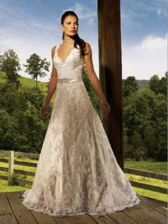 White/Ivory V neck Lace Custom Wedding dress/Bridal gown/Chapel train 
