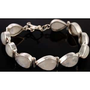 Rainbow Moonstone Pear Bracelet with Toggle Lock   Sterling Silver