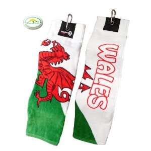   Golf Towel in Welsh Flag with Free Sherpashaw Ball Marker, Wales