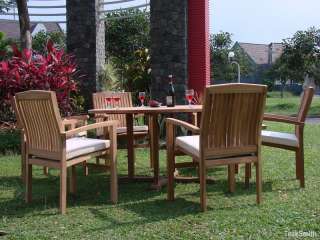 Wave Grade A Teak 7pc Dining 60 Round Table 6 Stacking Arm Chair Set 