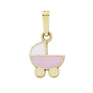  14k Pink Enamel Baby Carriage Pendant   JewelryWeb 