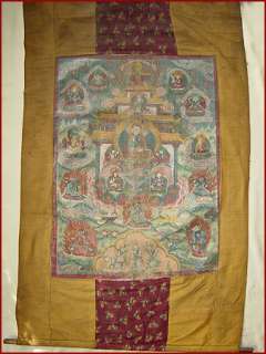 ANTIQUE 19THC THANKA GURU RIMPOCHE MANY DEITIES TIBET  