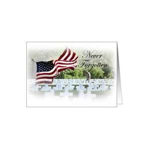 American Flag and Cemetery Crosses with a Visitor Card