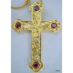  Holy Bishops Clergy Pectoral Cross W Ruby Gold Vermeil 