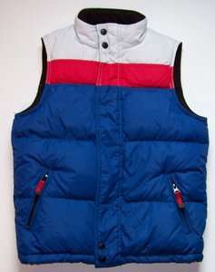 GAP Kids Warmest Down Puffer Vest Coat Blue Red Striped Boys Med M 7 8 