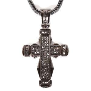 Black Iced Out Jagged Edge Cross Pendant with a 36 Inch Franco Chain 