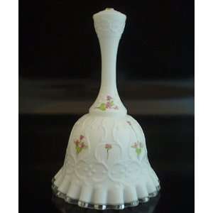  Fenton Glass Violets In Snow Spanish Lace Bell Signed 