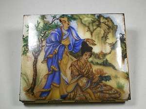 Vintage full color JAPANESE design compact with mirror MAN WOMAN LOTUS 
