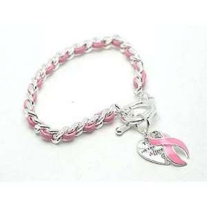  Breast Cancer Awareness Pink Ribbon Charm Toggle Bracelet 