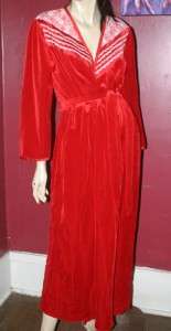 Vintage 60s pinup tvmf RED VELVETEEN ROBE girly glam Lg  