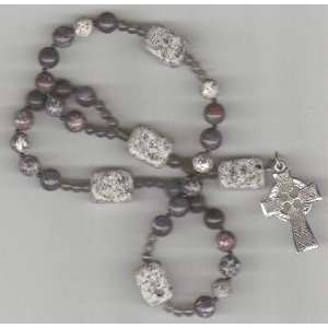  Anglican Rosary of Multi colored Fossil Beads and Marble 